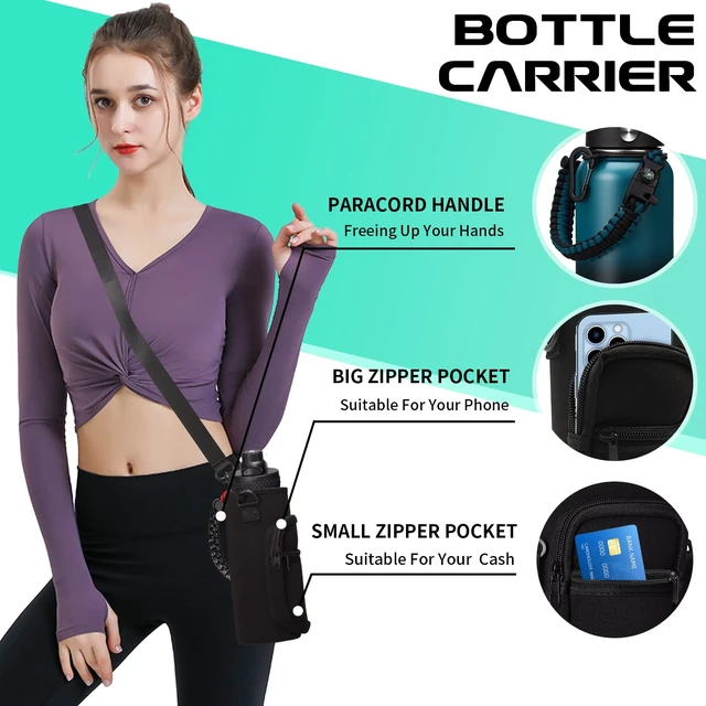 Alt view image 7 of 7 - 32/40/64/128 oz Insulated Water Bottle with straw & Spout Lids Keep Cold 48H Hot 24H, Large Water Flask Bottle with Shoulder Carrier Bag, Paracord Handle & Boot for Gym, Workout & Beach