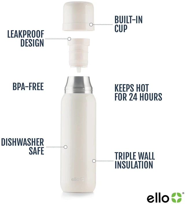 Alt view image 3 of 7 - Therma 32oz Insulated Stainless Steel Thermos with Cup Lid, Cream | Leakproof Thermos With Built-In Cup Lid. BPA-Free, Keeps Drinks Hot For 24 Hours, Great For Coffee, Tea, And Camping.