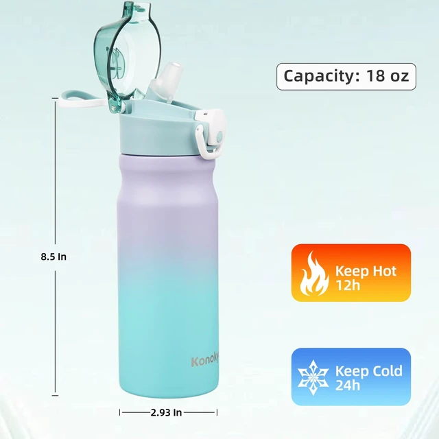 Alt view image 3 of 7 - 18 oz Insulated Stainless Steel Sports Water Bottle with Straw Lid | BPA-free, leak-proof reusable sports bottle with carry loop for gym, office, hiking, camping, travel & hydration