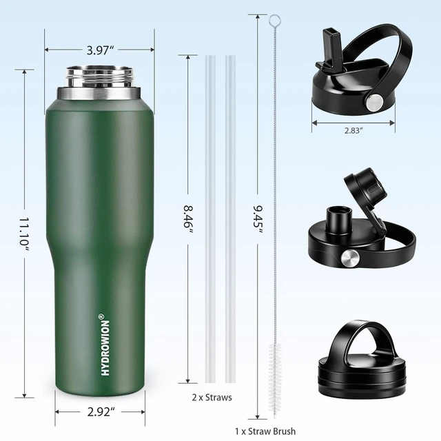 Alt view image 6 of 7 - 40 oz Insulated Water Bottle Stainless Steel Triple-Wall with Straw Lid Set | Outdoor Vacuum Thermos for 48 Hrs Cold , 24 Hrs Hot, Flask with Spout Lid and Flex Cap Fit Cup Holder for Car Travel