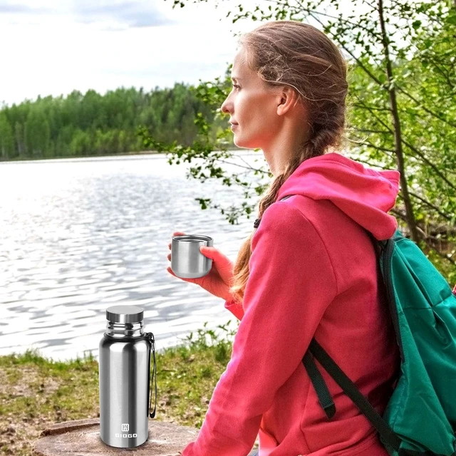 Alt view image 7 of 7 - Insulated vacuum Thermo Bottle 500ml/16.9oz with cup Stainless steel coffee bottles for hot and cold drink water flask.(Silver,500ml)
