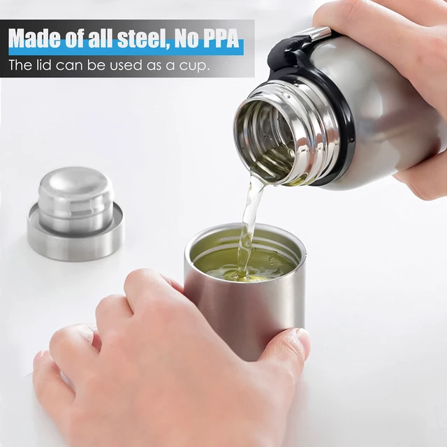 Alt view image 5 of 7 - Insulated vacuum Thermo Bottle 500ml/16.9oz with cup Stainless steel coffee bottles for hot and cold drink water flask.(Silver,500ml)
