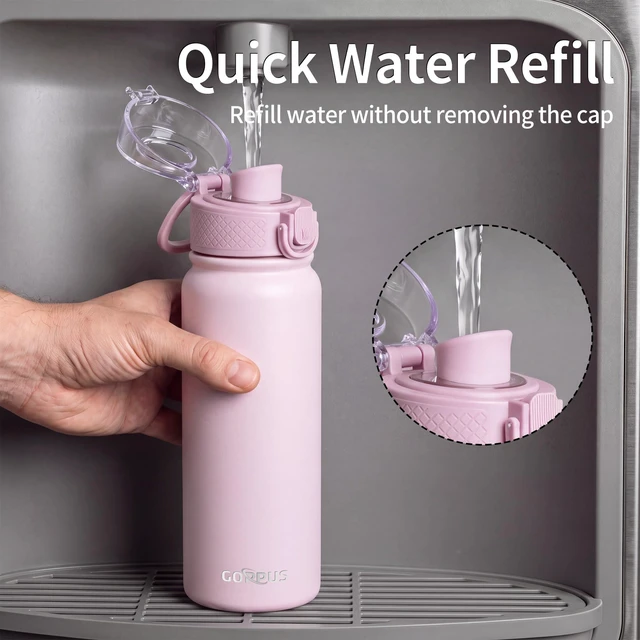 Alt view image 6 of 7 - 20oz Insulated Water Bottle, BPA-Free Stainless Steel Bottle | Leakproof Silicone Chug Lid with Dust Cover Fits Most Car Cup Holders, Ideal for School, Travel & Daily Use