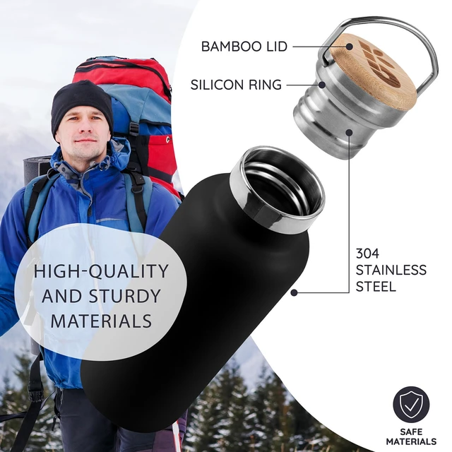 Alt view image 2 of 7 - Insulated Water Bottle 32 oz, Wide Mouth Stainless Steel Water Bottle with Handle, Made of High-Grade Stainless Steel, Convenient for Hot & Cold Drinks (Jet Black)