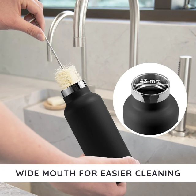 Alt view image 4 of 7 - Insulated Water Bottle 32 oz, Wide Mouth Stainless Steel Water Bottle with Handle, Made of High-Grade Stainless Steel, Convenient for Hot & Cold Drinks (Jet Black)