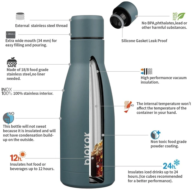 Alt view image 3 of 6 - 12 oz Small Mini Water Bottle, Insulated Stainless Steel Flask | Double Wall Vacuum, Leak Proof, Keeps Hot/Cold, BPA Free, Dishwasher Safe, Cupholder Friendly, Travel, Deep Grey