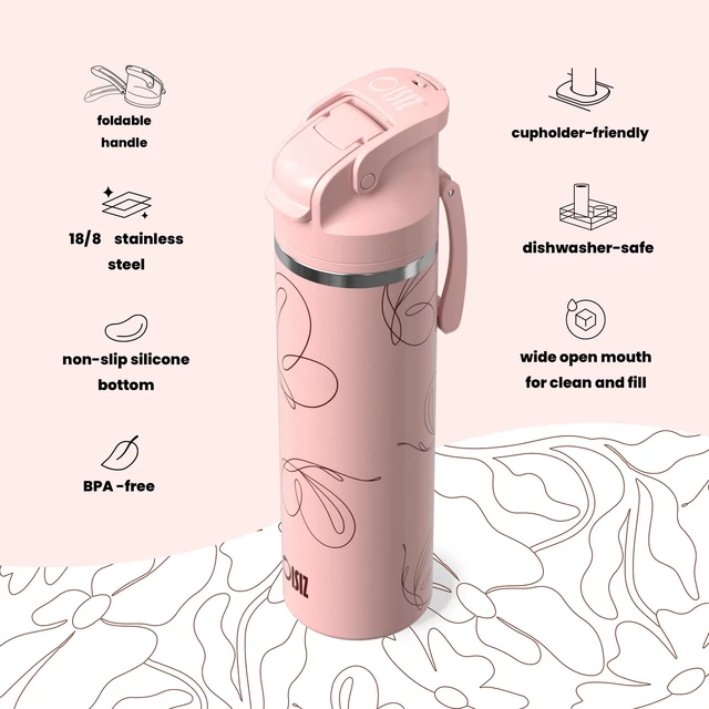 Alt view image 4 of 7 - Insulated Water Bottle 24 oz with 2 in 1 Spout and Straw Lid,One Click Safety Lock,100% Leakproof,Keep Cold 24H,Vacuum Stainless Steel Water Bottle for School,Travel and Sports,Dishwasher Safe