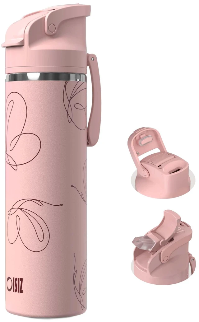 Main image of Insulated Water Bottle 24 oz with 2 in 1 Spout and Straw Lid,One Click Safety Lock,100% Leakproof,Keep Cold 24H,Vacuum Stainless Steel Water Bottle for School,Travel and Sports,Dishwasher Safe