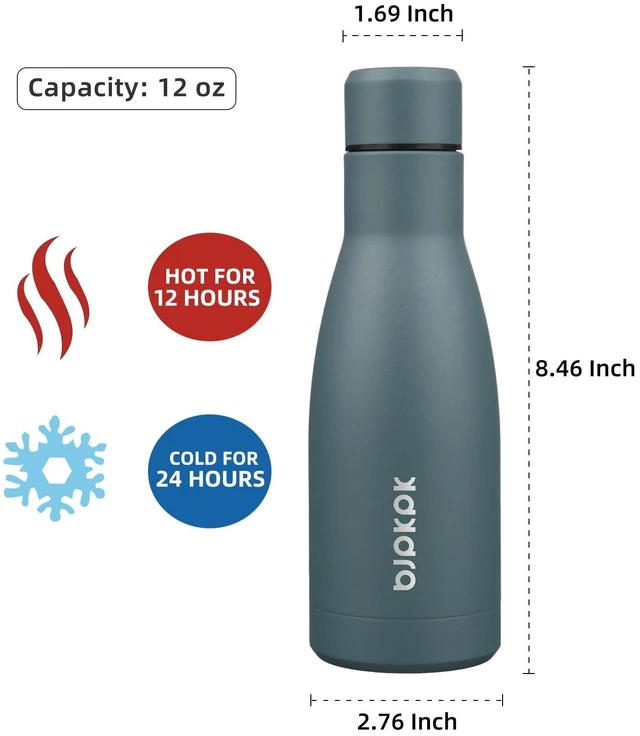 Alt view image 2 of 6 - 12 oz Small Mini Water Bottle, Insulated Stainless Steel Flask | Double Wall Vacuum, Leak Proof, Keeps Hot/Cold, BPA Free, Dishwasher Safe, Cupholder Friendly, Travel, Deep Grey
