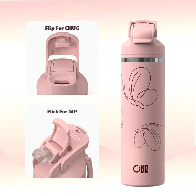 Alt view image 3 of 7 - Insulated Water Bottle 24 oz with 2 in 1 Spout and Straw Lid,One Click Safety Lock,100% Leakproof,Keep Cold 24H,Vacuum Stainless Steel Water Bottle for School,Travel and Sports,Dishwasher Safe