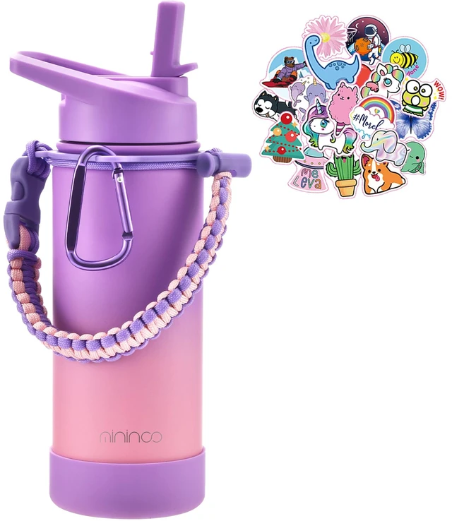 Main image of Kids Water Bottle for School, 16oz Insulated Stainless Steel Water Bottle Kids with Straw Lid for GirlsPurple/Pink