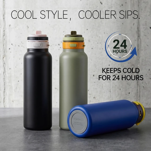 Alt view image 5 of 7 - 24 oz Insulated Water Bottle, 2-in-1 Stainless Steel with Straw and Spout, Leak Proof,Fits in Car Cup Holder, 304 Stainless Steel with Wide Mouth, Great for Sports, Travel, Work (Black)
