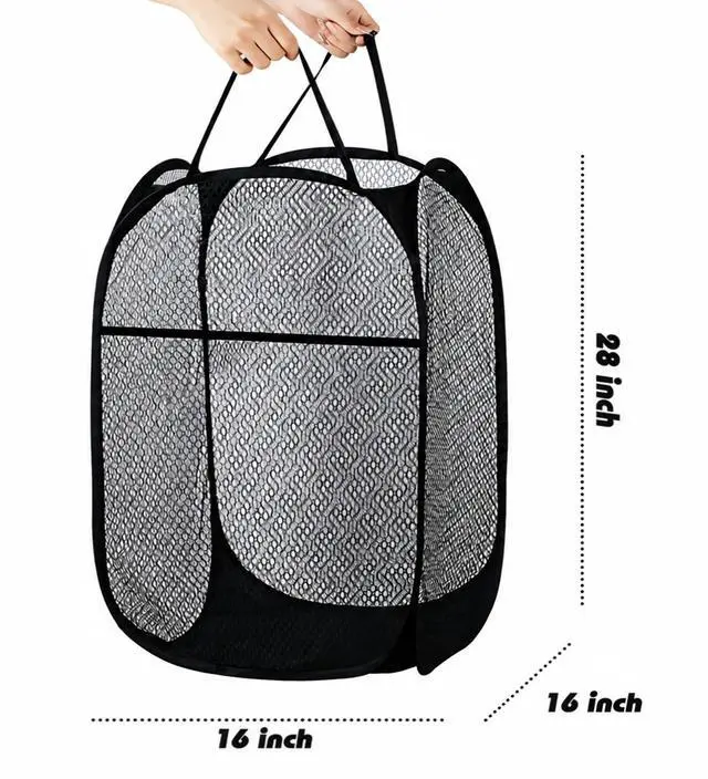 Alt view image 4 of 4 - Collapsible Pop-Up Laundry Hamper, Extra Large 28" x 16" x 16" Mesh Laundry Basket, Foldable Clothes Hamper with Handles, Space-Saving Storage Basket for Bedroom, Bathroom & Dorm, Black