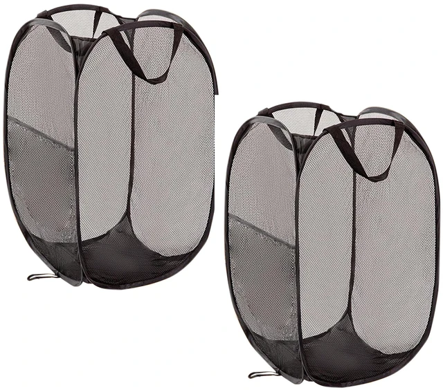 Main image of 2 Pcs Foldable Laundry Basket, 22.8 Inch x 14 Inch x 14 Inch Mesh Handy Pop Up Hamper for Clothes and Storage (black)