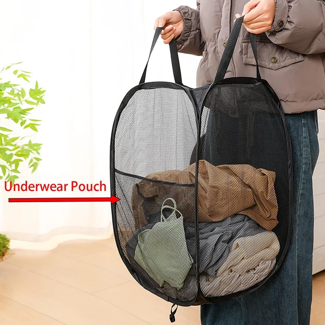Alt view image 3 of 4 - 2 Pcs Foldable Laundry Basket, 22.8 Inch x 14 Inch x 14 Inch Mesh Handy Pop Up Hamper for Clothes and Storage (black)