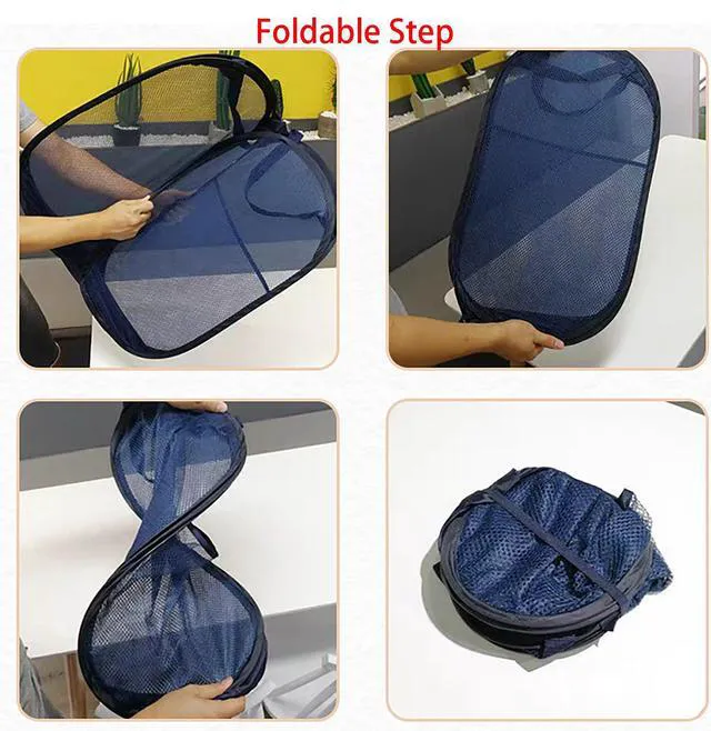 Alt view image 4 of 4 - 2 Pcs Foldable Laundry Basket, 22.8 Inch x 14 Inch x 14 Inch Mesh Handy Pop Up Hamper for Clothes and Storage (black)