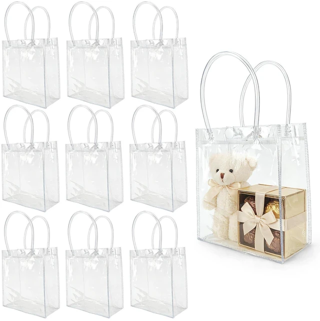 Main image of 10 PCS Clear Gift Bags with Handles, 2.7" x 5.1" x 5.9" Reusable Transparent PVC Tote Bags, Small Goodie Bags for Wedding, Birthday, Holiday & Party Favors, Gift Wrapping & Basket Stuffers