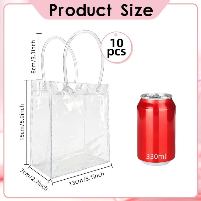 Alt view image 2 of 5 - 10 PCS Clear Gift Bags with Handles, 2.7" x 5.1" x 5.9" Reusable Transparent PVC Tote Bags, Small Goodie Bags for Wedding, Birthday, Holiday & Party Favors, Gift Wrapping & Basket Stuffers
