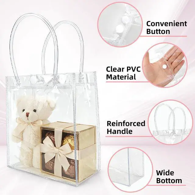 Alt view image 3 of 5 - 10 PCS Clear Gift Bags with Handles, 2.7" x 5.1" x 5.9" Reusable Transparent PVC Tote Bags, Small Goodie Bags for Wedding, Birthday, Holiday & Party Favors, Gift Wrapping & Basket Stuffers