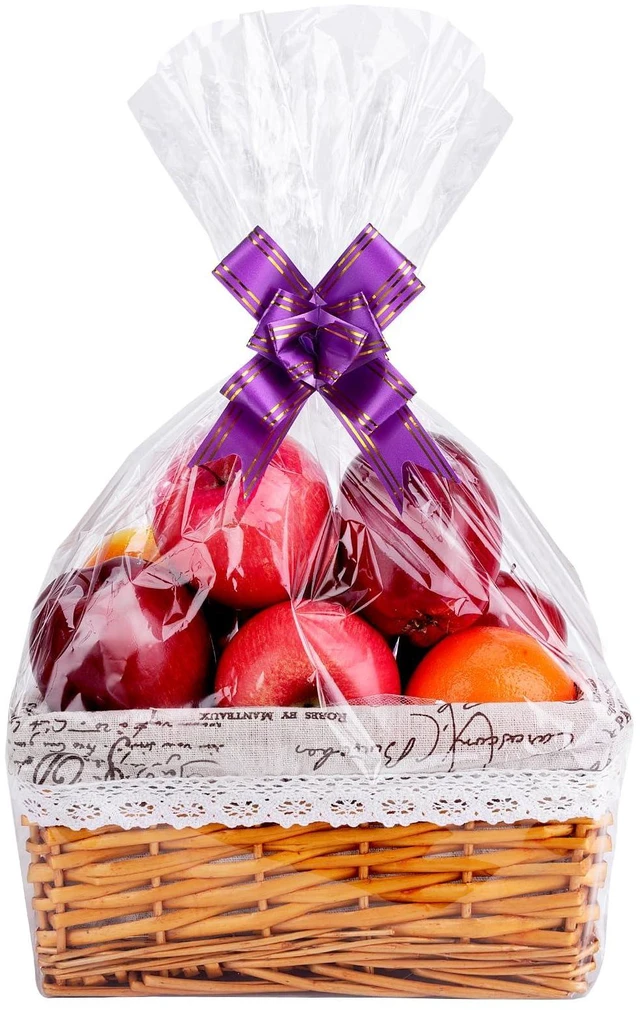Main image of 15 Pack Clear Cellophane Gift Bags for Baskets, 16x24 in, 2 Mil | Fits 9" Round Tray or 7" Square Box, Large Gift Wrapping, Clear Packaging