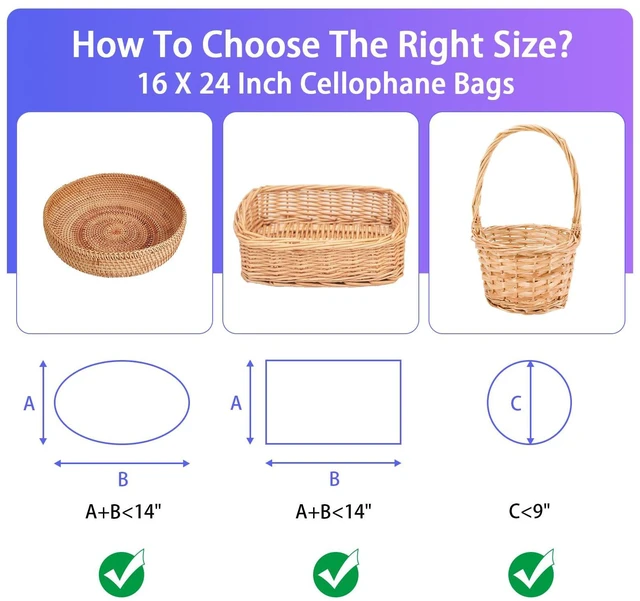 Alt view image 3 of 6 - 15 Pack Clear Cellophane Gift Bags for Baskets, 16x24 in, 2 Mil | Fits 9" Round Tray or 7" Square Box, Large Gift Wrapping, Clear Packaging