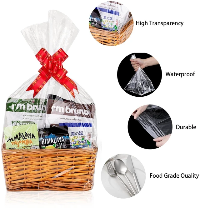 Alt view image 4 of 6 - 15 Pack Clear Cellophane Gift Bags for Baskets, 16x24 in, 2 Mil | Fits 9" Round Tray or 7" Square Box, Large Gift Wrapping, Clear Packaging