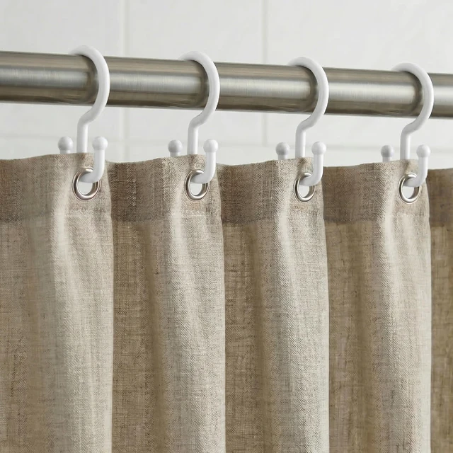 Alt view image 3 of 6 - 12 Pack White Double Shower Curtain Hooks, Plastic Shower Rings for Curtain & Liner, Waterproof & Rust-Resistant, Sturdy Flexible Bathroom Curtain Hooks, Universal Easy-Use Design