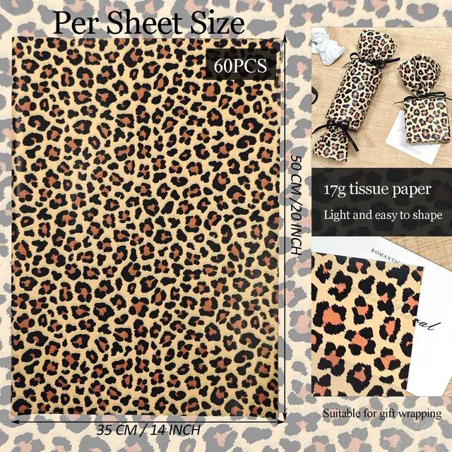 Alt view image 5 of 6 - 60 Sheets Leopard Print Tissue Paper, 20" x 14" Animal Print Gift Wrapping Paper, Safari Cheetah Pattern Tissue Paper for Gift Bags, Birthdays, Weddings, Christmas, DIY Crafts & Party Decor
