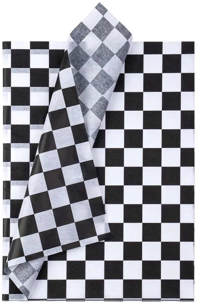 Main image of 60 Sheets Black & White Checkered Tissue Paper, 14" x 20" Race Car Pattern Gift Wrapping Paper for Birthday, Baby Shower, Wedding, Crafts, Party Favors & Decorations