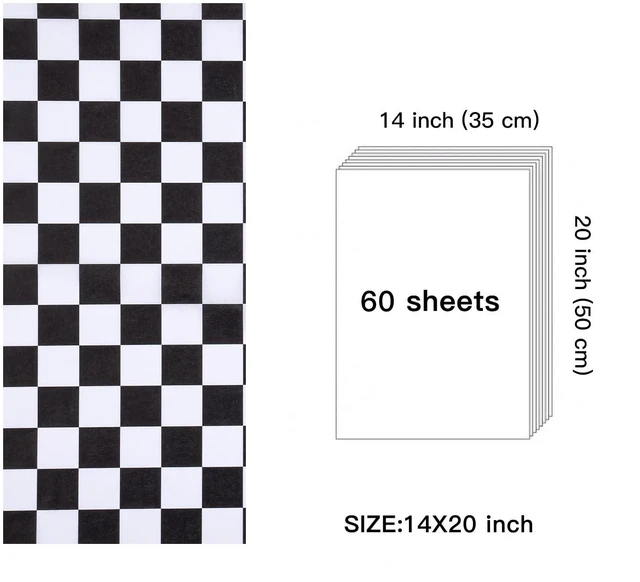 Alt view image 3 of 6 - 60 Sheets Black & White Checkered Tissue Paper, 14" x 20" Race Car Pattern Gift Wrapping Paper for Birthday, Baby Shower, Wedding, Crafts, Party Favors & Decorations
