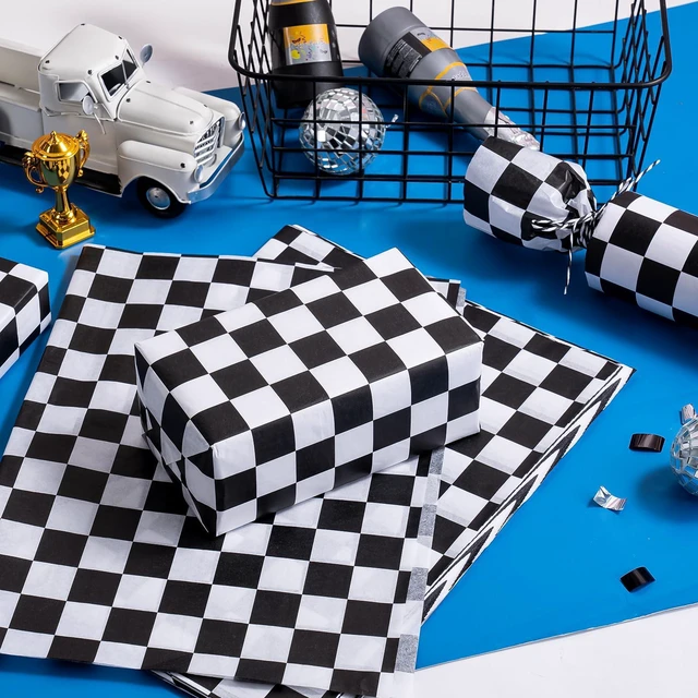 Alt view image 6 of 6 - 60 Sheets Black & White Checkered Tissue Paper, 14" x 20" Race Car Pattern Gift Wrapping Paper for Birthday, Baby Shower, Wedding, Crafts, Party Favors & Decorations