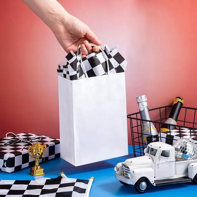 Alt view image 5 of 6 - 60 Sheets Black & White Checkered Tissue Paper, 14" x 20" Race Car Pattern Gift Wrapping Paper for Birthday, Baby Shower, Wedding, Crafts, Party Favors & Decorations