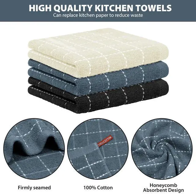 Alt view image 3 of 6 - 6 Pack Terry Kitchen Towels,Dish Cloths for Washing Dishes | 100% Cotton Reusable Cleaning Rag,Ultra Soft Absorbent, Quick Drying Dish Towels for Kitchen,12x12 Inches