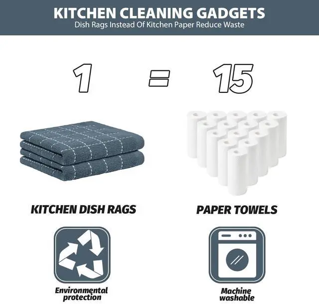 Alt view image 5 of 6 - 6 Pack Terry Kitchen Towels,Dish Cloths for Washing Dishes | 100% Cotton Reusable Cleaning Rag,Ultra Soft Absorbent, Quick Drying Dish Towels for Kitchen,12x12 Inches