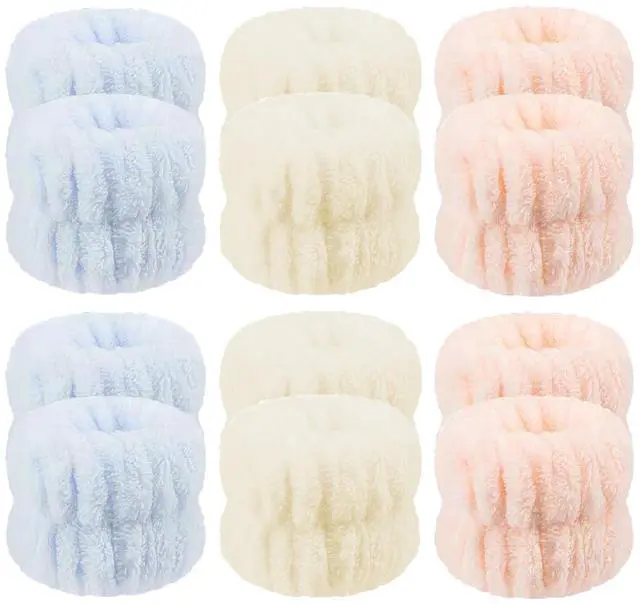 Main image of 12 Pack Microfiber Spa Wristbands, Wrist Towels for Face Washing, Soft Absorbent Arm Bands to Prevent Water Drips, Reusable Makeup Wash Bands, Beige, Blue & Pink