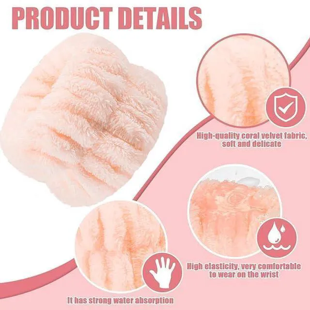Alt view image 3 of 4 - 12 Pack Microfiber Spa Wristbands, Wrist Towels for Face Washing, Soft Absorbent Arm Bands to Prevent Water Drips, Reusable Makeup Wash Bands, Beige, Blue & Pink