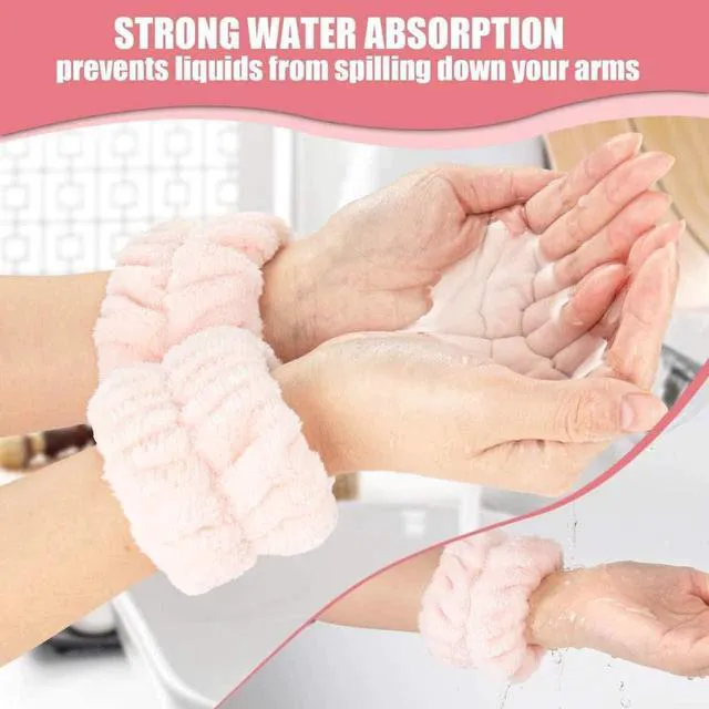 Alt view image 4 of 4 - 12 Pack Microfiber Spa Wristbands, Wrist Towels for Face Washing, Soft Absorbent Arm Bands to Prevent Water Drips, Reusable Makeup Wash Bands, Beige, Blue & Pink