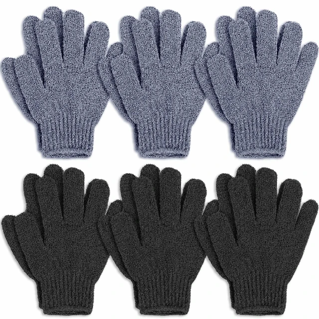Main image of 12 Pcs Exfoliating Gloves for Shower, Body Scrub Gloves, 6 Pairs, Nylon | Exfoliating bath gloves for women and men; quick-drying nylon; flexible five-finger fit; six pairs for home, gym, or travel