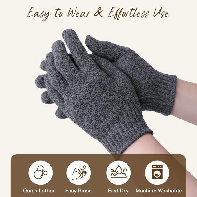 Alt view image 6 of 6 - 12 Pcs Exfoliating Gloves for Shower, Body Scrub Gloves, 6 Pairs, Nylon | Exfoliating bath gloves for women and men; quick-drying nylon; flexible five-finger fit; six pairs for home, gym, or travel