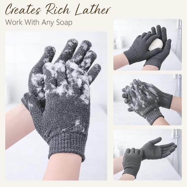 Alt view image 4 of 6 - 12 Pcs Exfoliating Gloves for Shower, Body Scrub Gloves, 6 Pairs, Nylon | Exfoliating bath gloves for women and men; quick-drying nylon; flexible five-finger fit; six pairs for home, gym, or travel