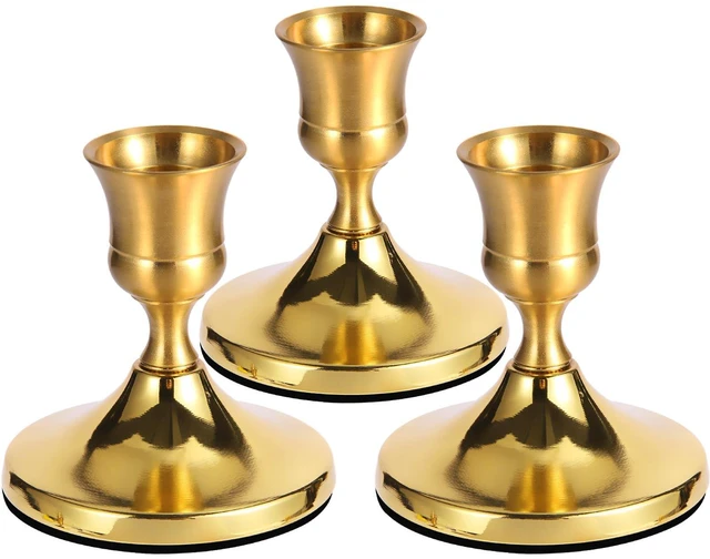 Main image of 3 Pack Gold Taper Candle Holders, Vintage Brass Metal Candlestick Holders for Standard Taper Candles, Dining Table, Wedding, Party, Mantel & Home Decor, Centerpiece Set