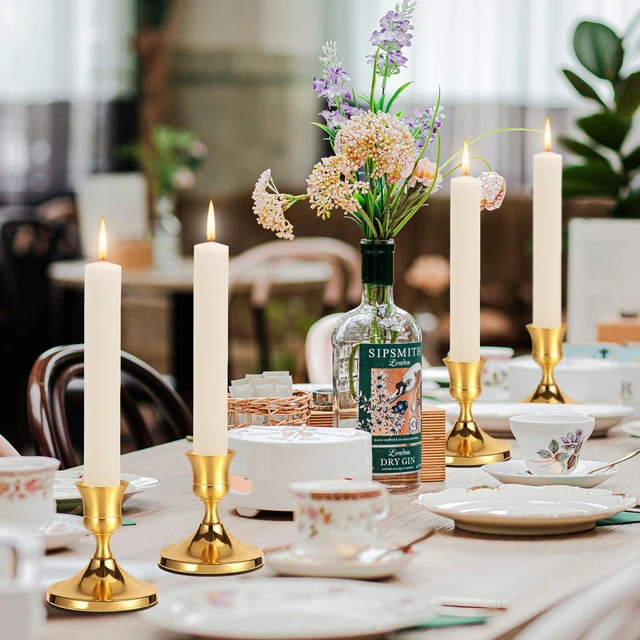 Alt view image 6 of 7 - 3 Pack Gold Taper Candle Holders, Vintage Brass Metal Candlestick Holders for Standard Taper Candles, Dining Table, Wedding, Party, Mantel & Home Decor, Centerpiece Set