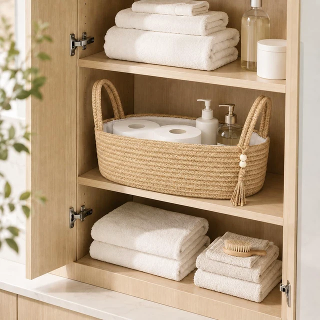 Alt view image 4 of 7 - Small Jute Rope Storage Basket, Woven Toilet Paper Tray Organizer, Boho Bathroom Decor Basket for Toilet Tank Top, Shelf, Bedroom & Living Room, 13" x 6" x 4"