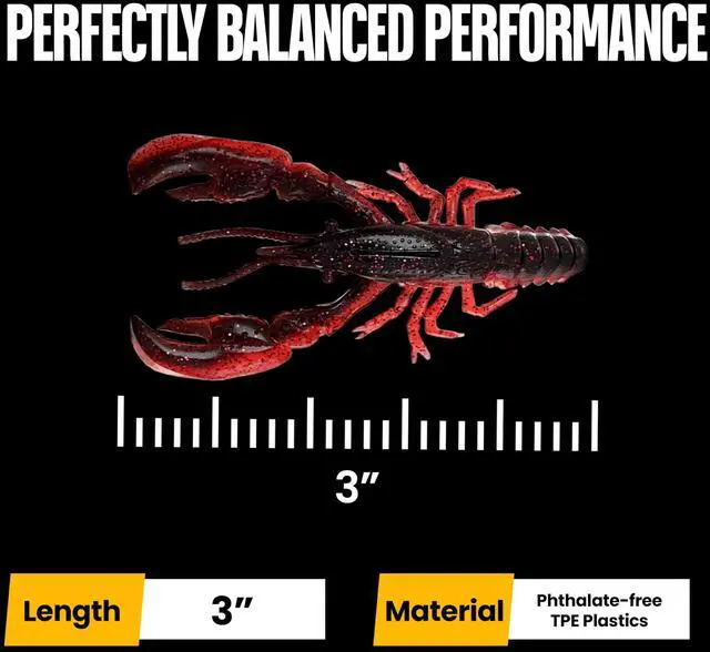 Alt view image 2 of 5 - 4 Pack 3" Soft Plastic Craw Baits for Bass Fishing, Floating TPE Craw Lures with Kicking Claws, Jig Trailers & Creature Baits for Texas Rigs