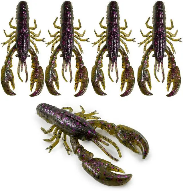 Main image of 4 Pack 3" Soft Plastic Craw Baits for Bass Fishing, Floating TPE Craw Lures with Kicking Claws, Jig Trailers & Creature Baits for Texas Rigs