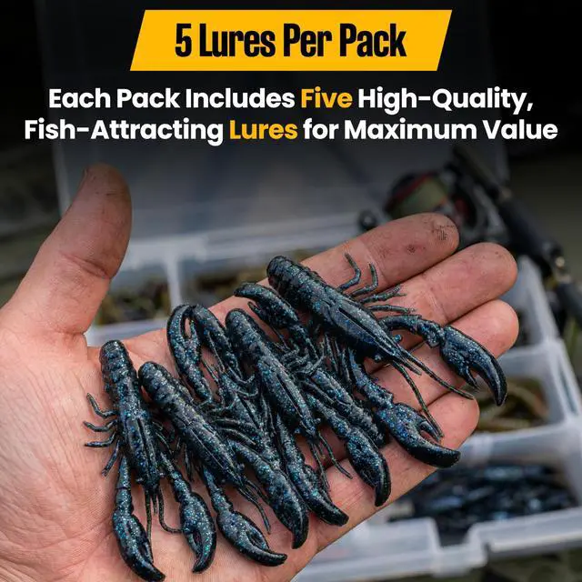 Alt view image 4 of 5 - 4 Pack 3" Soft Plastic Craw Baits for Bass Fishing, Floating TPE Craw Lures with Kicking Claws, Jig Trailers & Creature Baits for Texas Rigs