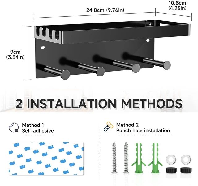 Alt view image 2 of 6 - Pool Towel Racks with Shelf Wall Mounted, Pool Towel Holder Outdoor with 4 Hooks, Metal Towel Hanger Pool Accessories Organizer for Robe, Towel, Coat, Swimsuit, Bag, Keys