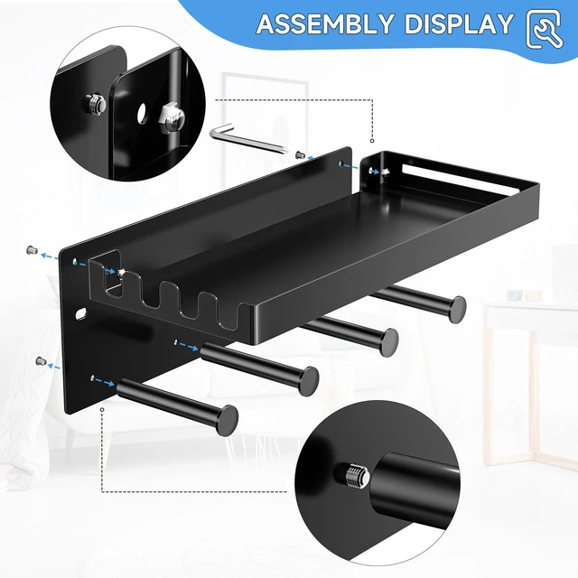 Alt view image 5 of 6 - Pool Towel Racks with Shelf Wall Mounted, Pool Towel Holder Outdoor with 4 Hooks, Metal Towel Hanger Pool Accessories Organizer for Robe, Towel, Coat, Swimsuit, Bag, Keys