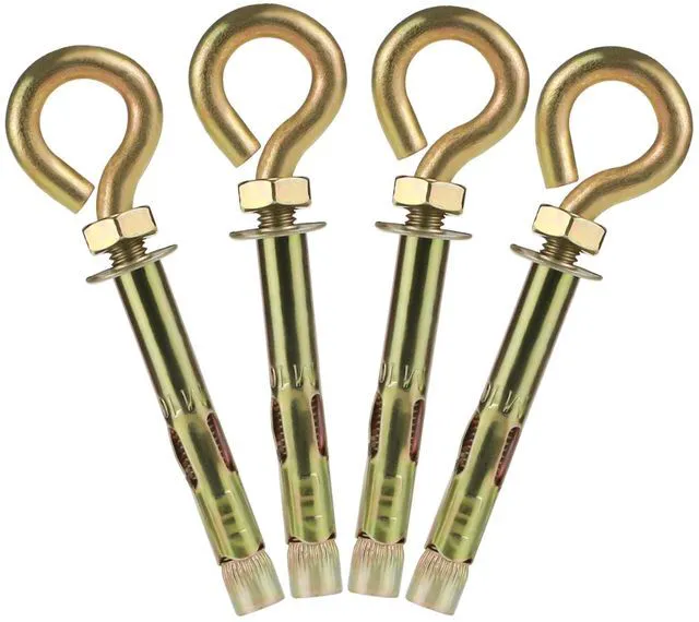 Main image of 4 Pack 3/8" x 4-5/16" Concrete Anchor Eye Bolts, Carbon Steel Expansion Sleeve Bolts with Ring, Heavy-Duty Masonry Anchors for Brick & Cement Walls, Easy Installation