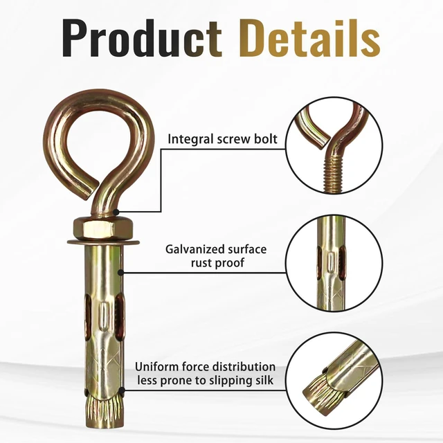 Alt view image 3 of 5 - 4 Pack 3/8" x 4-5/16" Concrete Anchor Eye Bolts, Carbon Steel Expansion Sleeve Bolts with Ring, Heavy-Duty Masonry Anchors for Brick & Cement Walls, Easy Installation